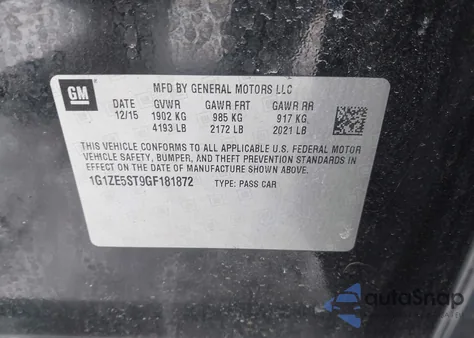 2016 Chevrolet Malibu 1Lt из США, поврежденный, VIN 1G1ZE5ST9GF181872